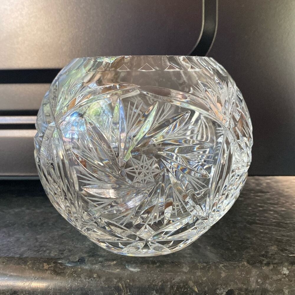 Vintage Leaded Crystal Rose Bowl "Pinwheel" Design Crystal Clear Industries‎